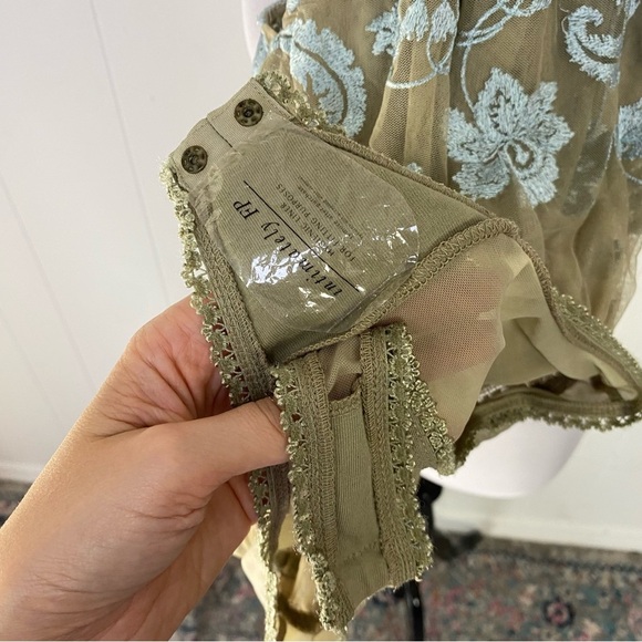 Free People Sheer Meadows Bodysuit Women’s Size XS Embroidered Blue Green NWT - Picture 13 of 15